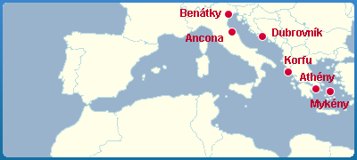 Mapa Plavba Lodí po Moři Řecko - Řecké Ostrovy - Jadranské Pobřeží